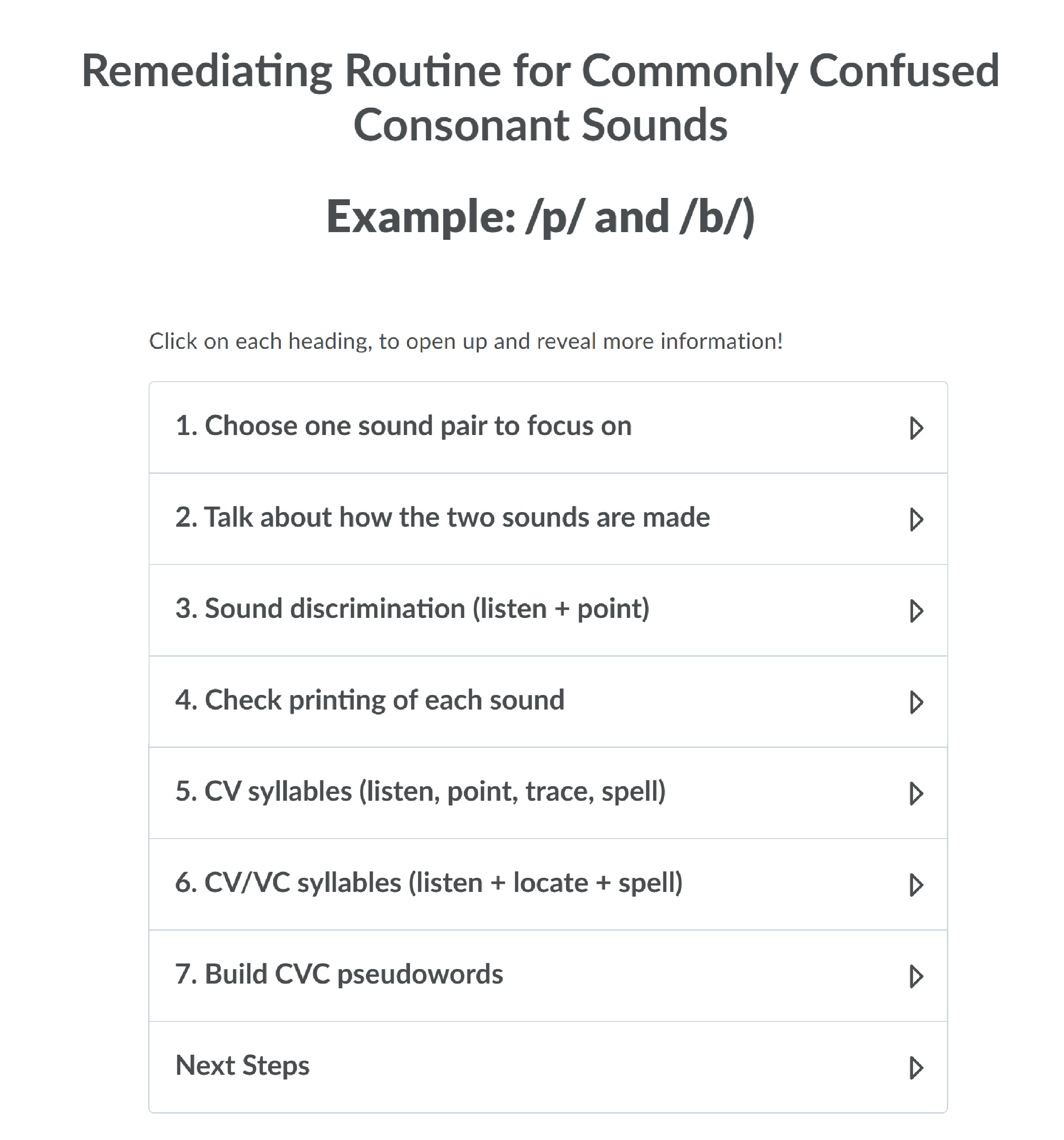 Sample remediating routine for commonly confused consonant sounds 