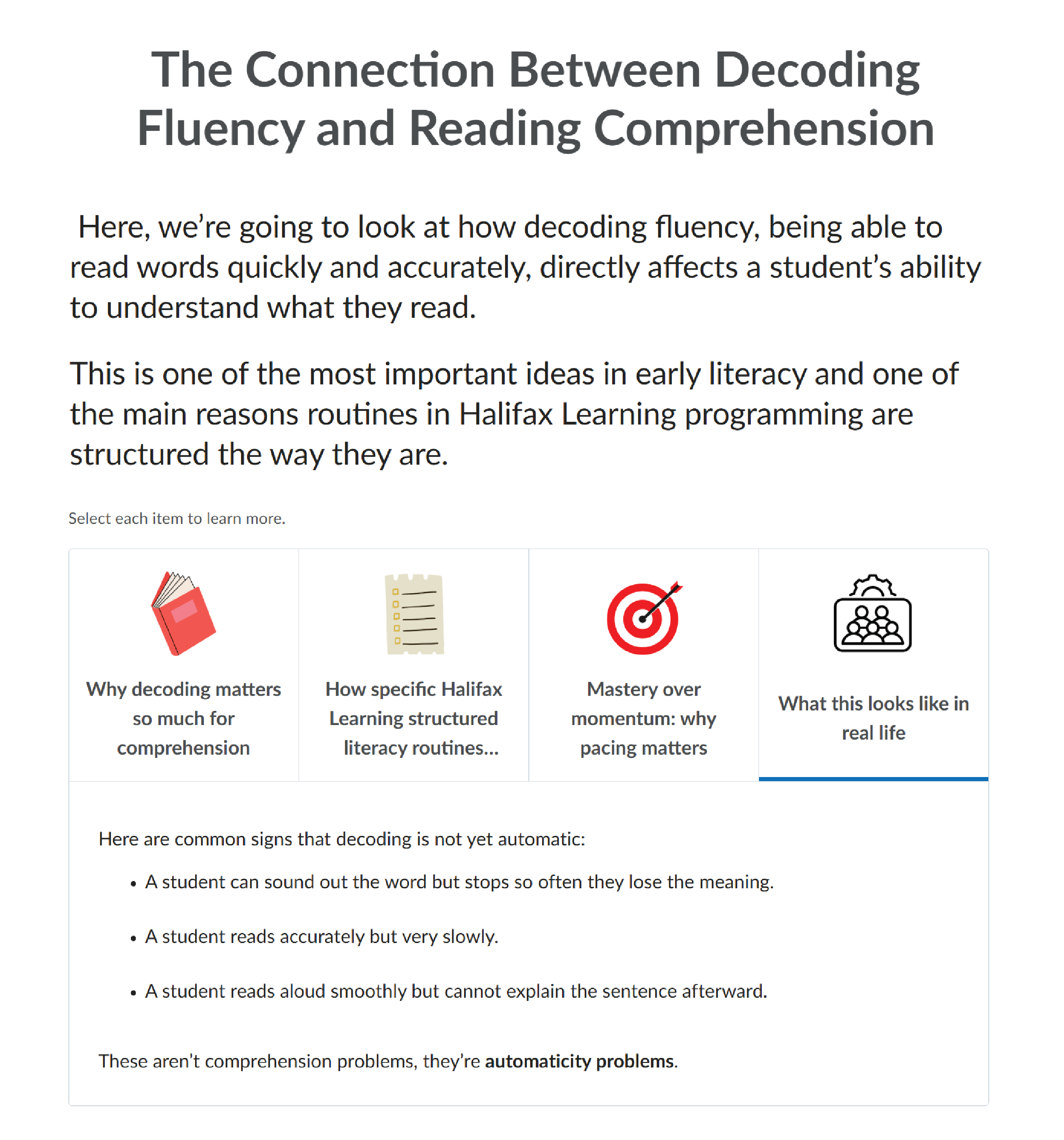 Page titled The Connection Between Decoding Fluency and Reading Comprehension