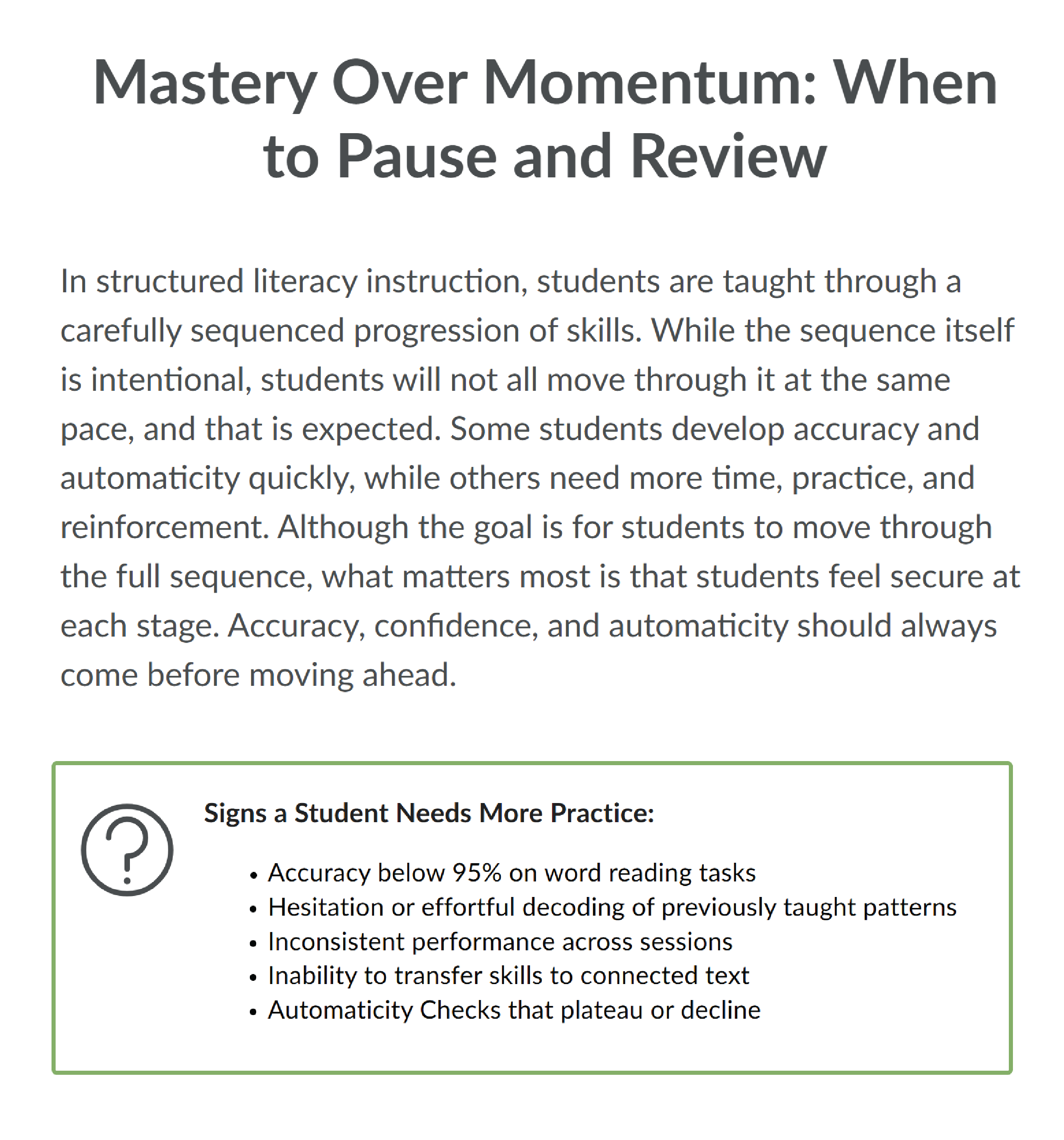 Page titled Mastery Over Momentum: When to Pause and Review