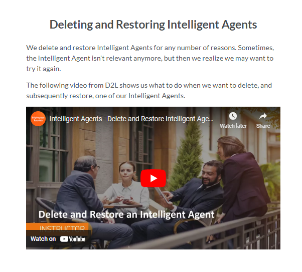 Screenshot of Deleting and Restoring Intelligent Agent Page